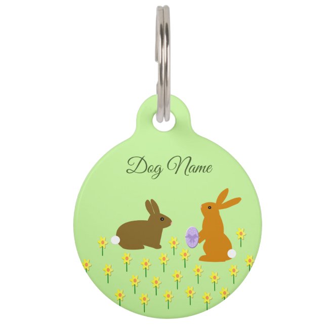 Cute Easter Bunnies and Daffodils Custom Pet Tag (Front)