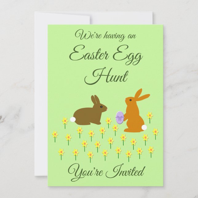 Cute Easter Bunnies and Daffodils Easter Egg Hunt Invitation (Front)