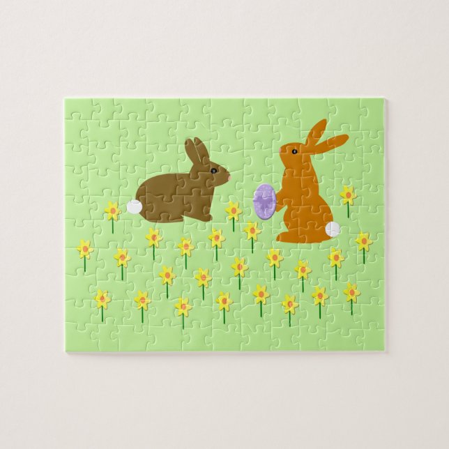 Cute Easter Bunnies and Daffodils Jigsaw Puzzle (Horizontal)