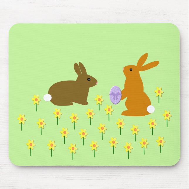 Cute Easter Bunnies and Daffodils Mouse Pad (Front)