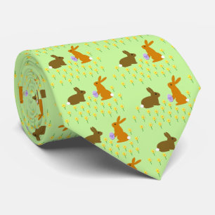 Cute Easter Bunnies and Daffodils Neck Tie