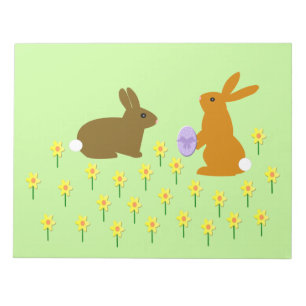 Cute Easter Bunnies and Daffodils Notepad