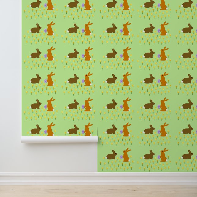 Cute Easter Bunnies and Daffodils Patterned Wallpaper (Application)