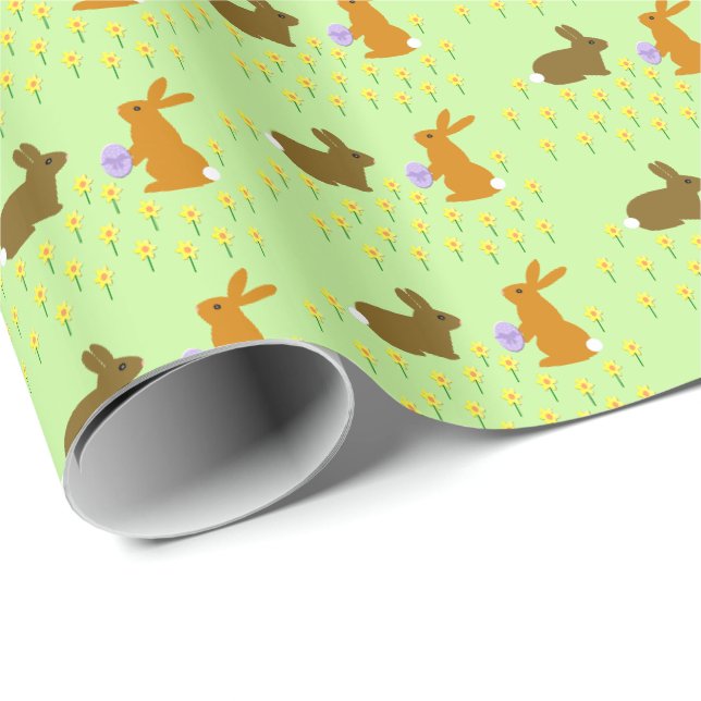 Cute Easter Bunnies and Daffodils Patterned Wrapping Paper (Roll Corner)