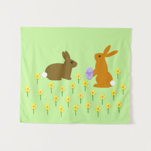 Cute Easter Bunnies and Daffodils Tapestry