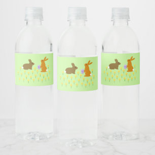 Cute Easter Bunnies and Daffodils Water Bottle Label