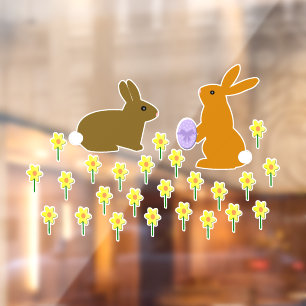 Cute Easter Bunnies and Daffodils Window Cling