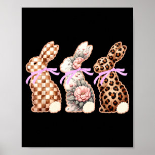 Cute easter bunnies coquette bow easter day poster