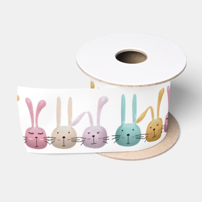 Cute Easter Bunnies Face Emojis Satin Ribbon (Spool)