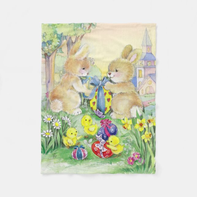 Cute Easter bunnies Fleece Blanket (Front)
