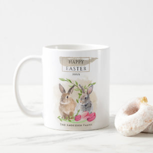 Cute Easter Bunnies   Happy Easter Watercolor Art Coffee Mug