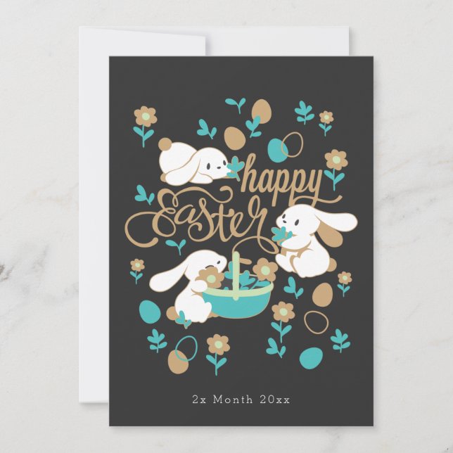 Cute Easter Bunnies Holiday Card (Front)