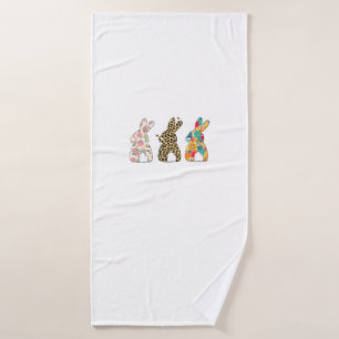 Cute Easter Bunnies Leopard Bunny and Flower Bunni Bath Towel