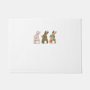 Cute Easter Bunnies Leopard Bunny and Flower Bunni Doormat
