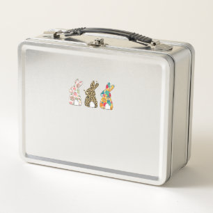 Cute Easter Bunnies Leopard Bunny and Flower Bunni Metal Lunch Box