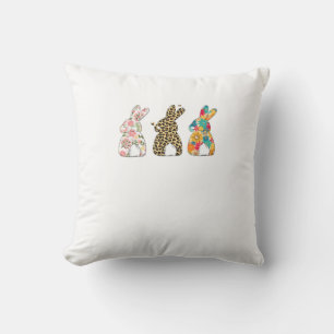 Cute Easter Bunnies Leopard Bunny and Flower Bunni Throw Pillow