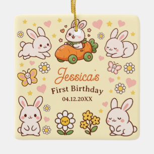Cute Easter Bunnies Whimsical 1st Birthday Photo Ceramic Ornament