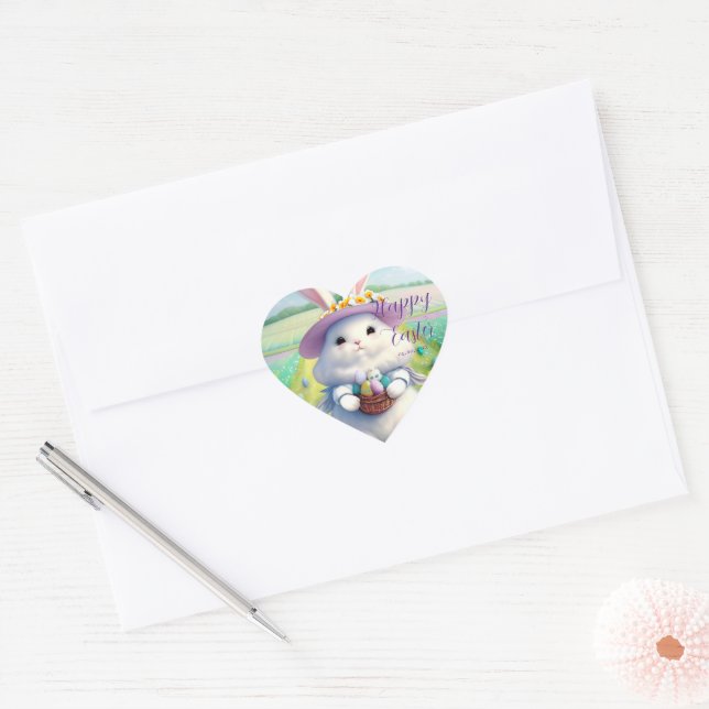 Cute Easter Bunny 01 Heart Sticker (Envelope)
