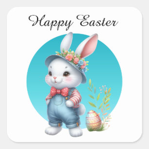Cute Easter bunny add text  Square Sticker