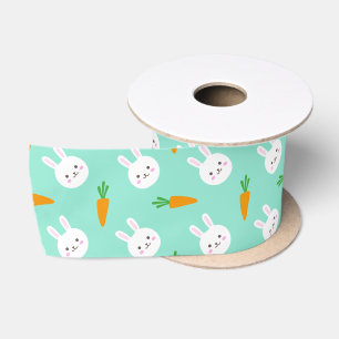 Cute easter bunny and carrots on aqua pattern satin ribbon