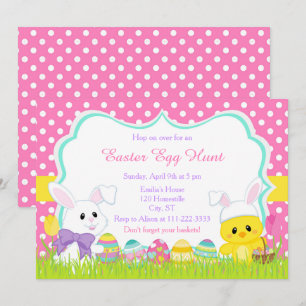 Cute Easter Bunny and Chick Easter Egg Hunt Invitation