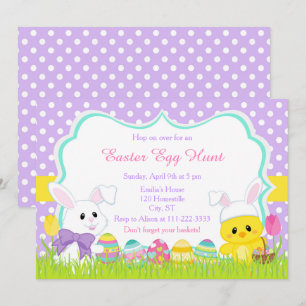 Cute Easter Bunny and Chick Easter Egg Hunt Invitation