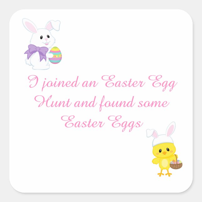 Cute Easter Bunny and Chick Easter Egg Hunt Square Sticker (Front)