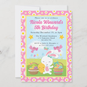 Cute Easter Bunny and Chick Spring Kids Birthday  Invitation