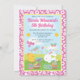 Cute Easter Bunny and Chick Spring Kids Birthday  Invitation