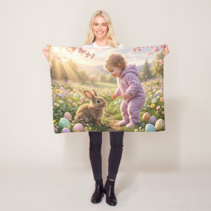 Cute Easter Bunny and Child Fleece Blanket