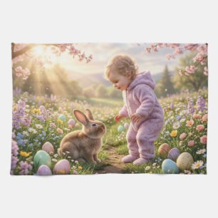 Cute Easter Bunny and Child Kitchen Towel
