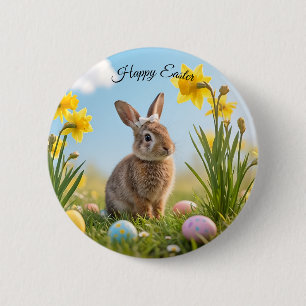 Cute Easter Bunny and Daffodil  2 Inch Round Button