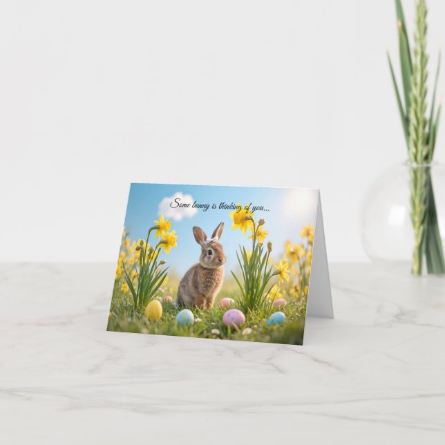 Cute Easter Bunny and Daffodil  Card (Front)