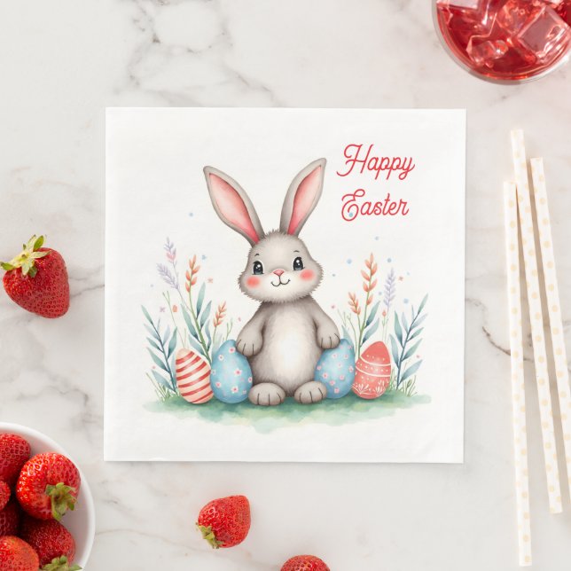 Cute Easter Bunny And Eggs Popular Collection Napkin (Insitu)