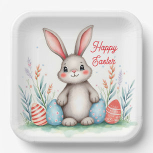 Cute Easter Bunny And Eggs Popular Collection Paper Plate