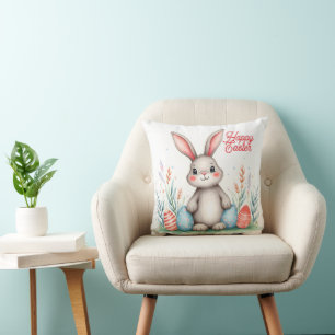 Cute Easter Bunny And Eggs Popular Collection Throw Pillow