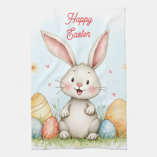Cute Easter Bunny And Eggs Trendy Collection Kitchen Towel