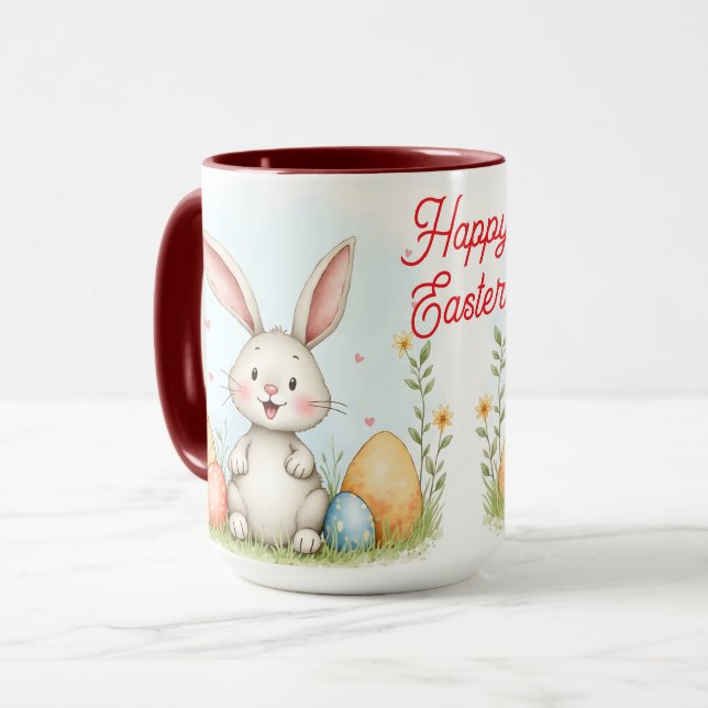 Cute Easter Bunny And Eggs Trendy Collection Mug (Front Left)