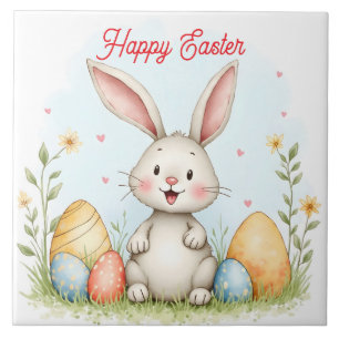 Cute Easter Bunny And Eggs Trendy Collection Tile