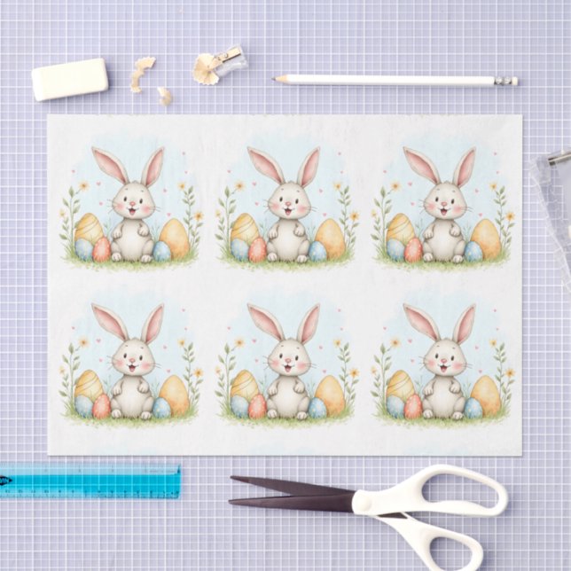 Cute Easter Bunny And Eggs Trendy Collection Tissue Paper (Craft)