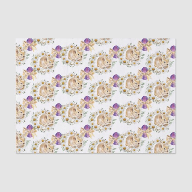 Cute Easter bunny and flowers pattern party tissue Tissue Paper (Front)