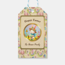 Cute Easter Bunny and Happy Spring Flowers Holiday