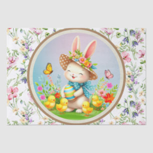 Cute Easter Bunny and Happy Spring Flowers Holiday Tissue Paper