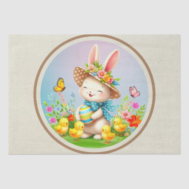 Cute Easter Bunny and Happy Spring Flowers Holiday Tissue Paper (Front)