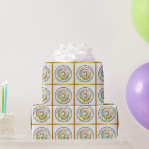 Cute Easter Bunny and Happy Spring Flowers Holiday Wrapping Paper
