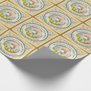 Cute Easter Bunny and Happy Spring Flowers Holiday Wrapping Paper