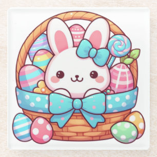 Cute, Easter bunny bakset Glass Coaster