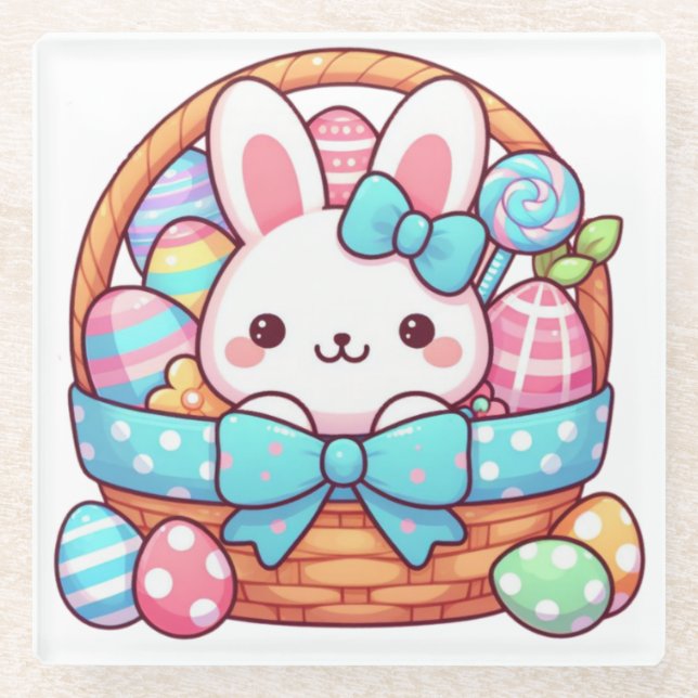 Cute, Easter bunny bakset Glass Coaster (Front)