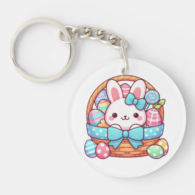 Cute, Easter bunny bakset Keychain (Front)