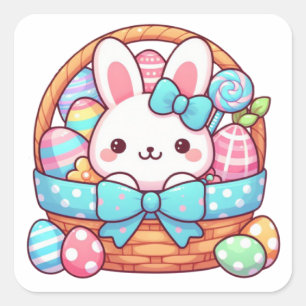 Cute, Easter bunny bakset Square Sticker